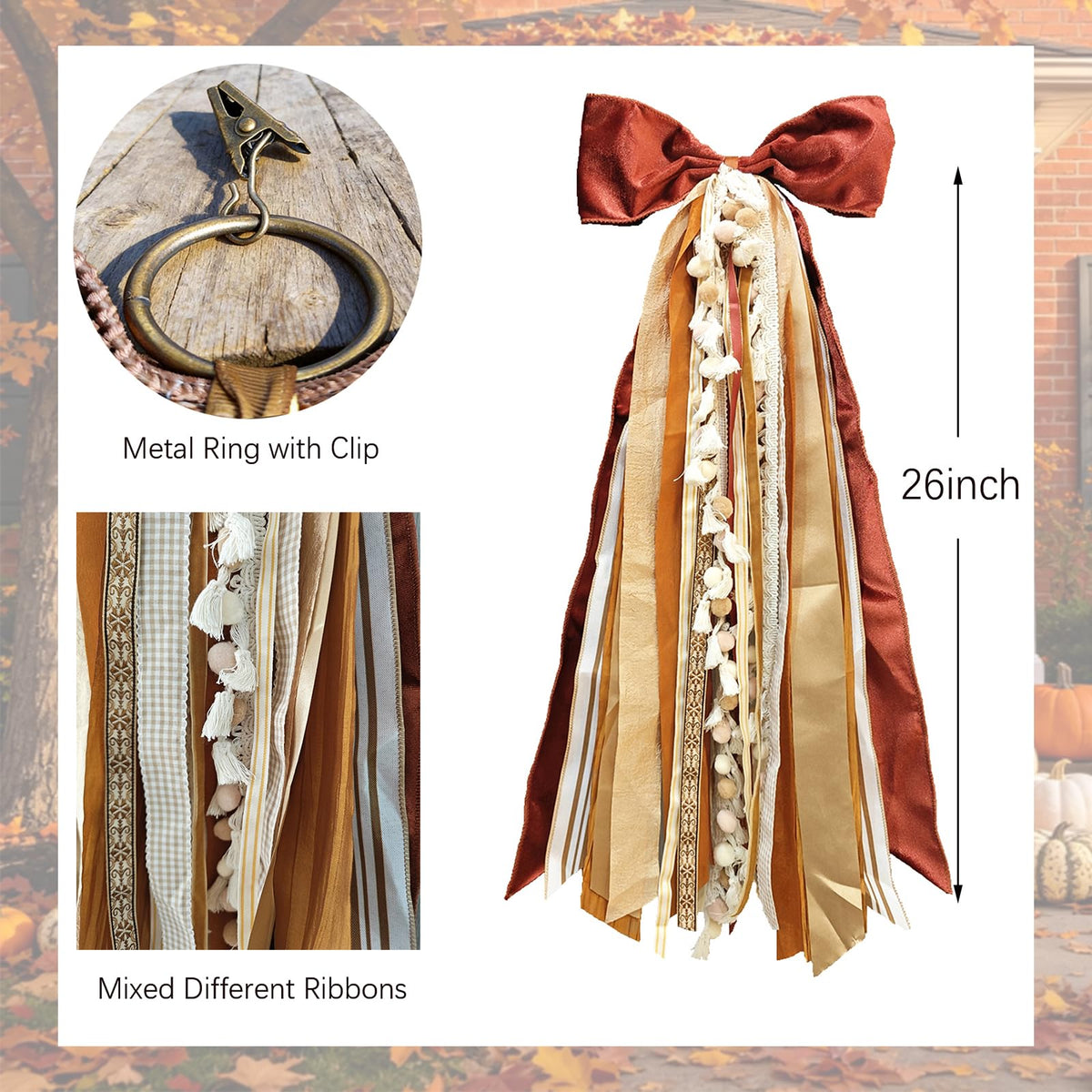 Wreath Ribbon Sash, Rust Velvet Bow for - Image 9