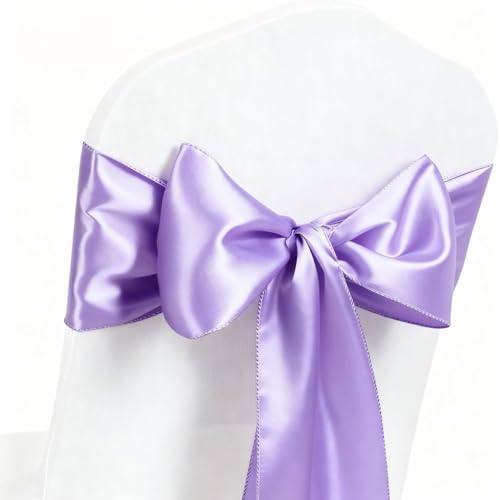 50 Pack Lavender Chair Sashes, Lavender Satin Sash
