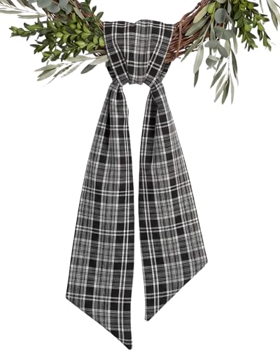 Black and White Plaid Wreath Sash for Front Door, 