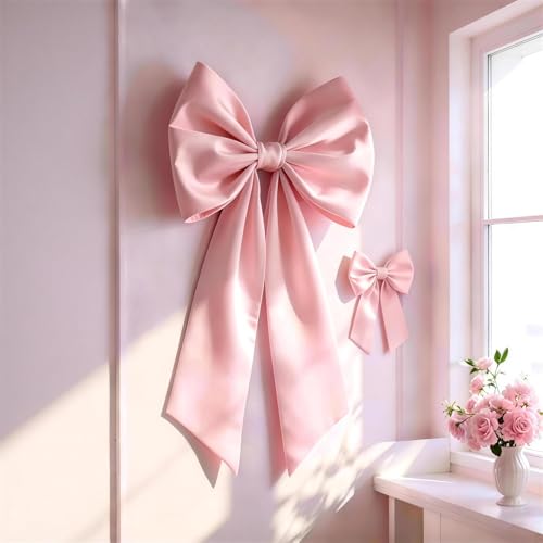 Pink Bow Decor 2 Pack, Large Small Size Bow Wall D
