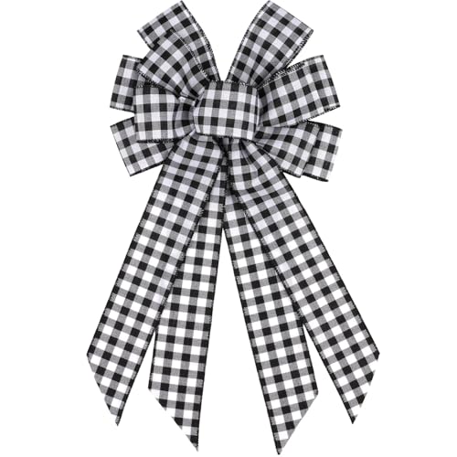 YKW Large Buffalo Plaid Bow with Wired Edge, 11x20