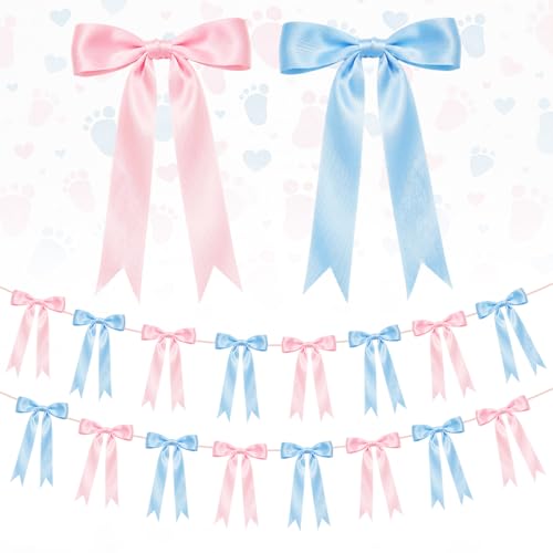 2 Strings Baby Pink & Blue Bow Garland Banner Deco