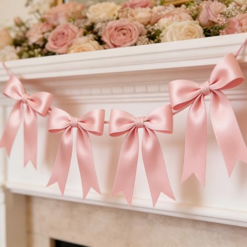 1 String Pink Bow Garland Banner Decorations, Pre-