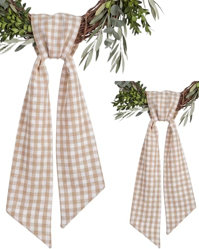 Khaki and White Gingham Wreath Sash 2 Pack for Fro
