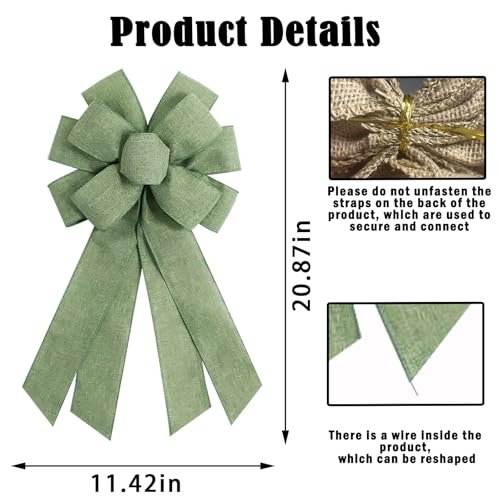 Sage Green Burlap Wreath Bow 20 x 11 Inc - Image 2