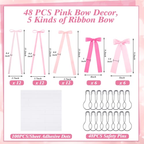 Pink Bow Birthday Decorations, 48 Pcs Pi - Image 2