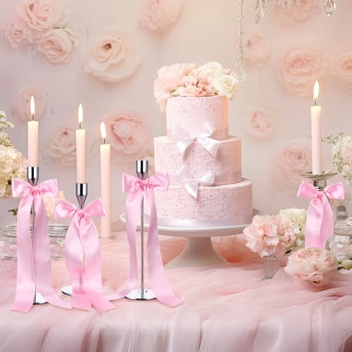 Teenyyou 12 Pcs Pink Bow Decor Candlesti - Image 5