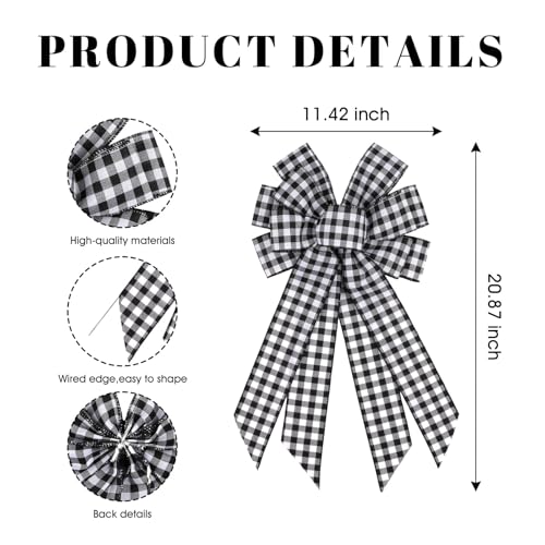 YKW Large Buffalo Plaid Bow with Wired E - Image 2