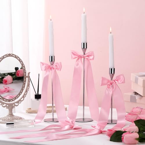 Teenyyou 12 Pcs Pink Bow Decor Candlesti - Image 4