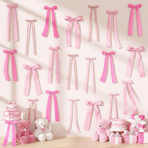 Pink Bow Birthday Decorations, 48 Pcs Pink Ribbon 