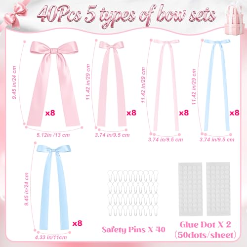 Pink and Blue Bows Decorations, 40Pcs Ge - Image 2
