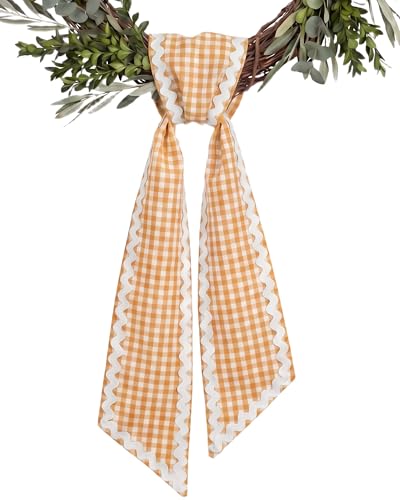Orange Gingham Wreath Sash for Front Door with Sca
