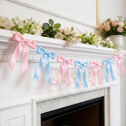 2 Strings Baby Pink & Blue Bow Garland B - Image 3
