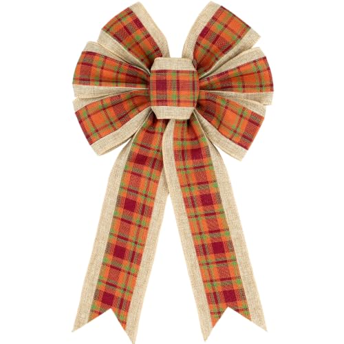 Fall Wreath Bow for Front Door, Plaid Thanksgiving