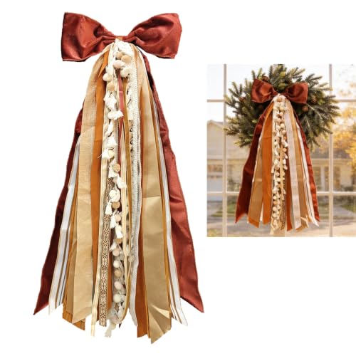 Wreath Ribbon Sash, Rust Velvet Bow for Front Door