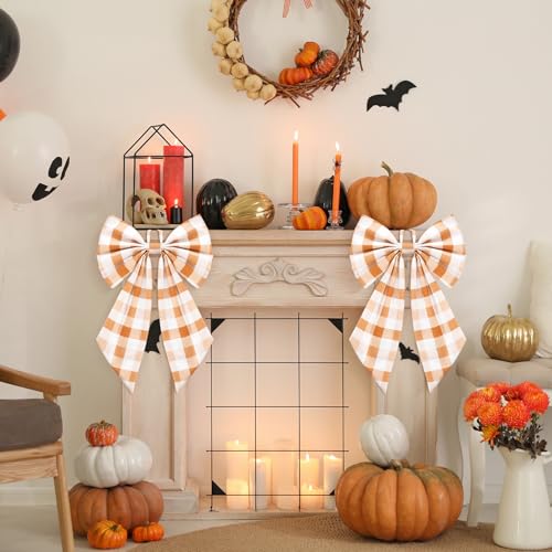 Suncalla 2 Pcs Orange Fall Plaid Wreath  - Image 5