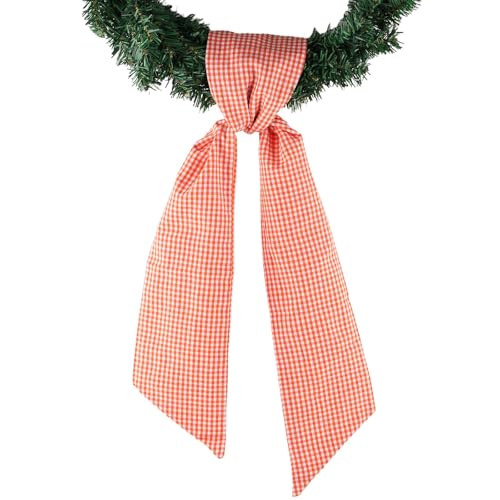 YKW Orange White Gingham Wreath Sash Front Door De