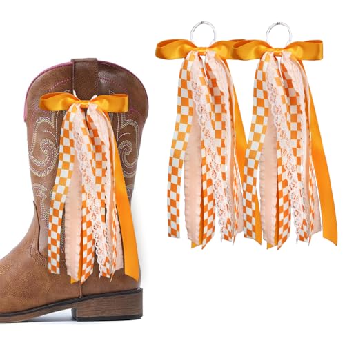 Orange Ribbon Bow Martin Boot Bows, Orange White B