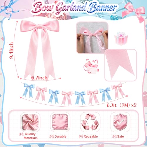 2 Strings Baby Pink & Blue Bow Garland B - Image 2