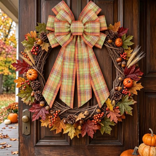 2 Pack Fall Plaid Wreath Bows 12.99x8.46 - Image 3