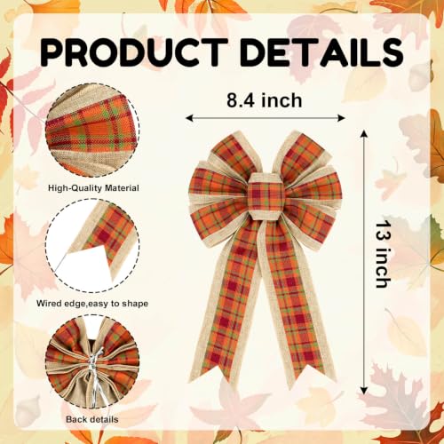 Fall Wreath Bow for Front Door, Plaid Th - Image 2