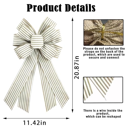 Natural Burlap Wreath Bow 20 x 11 Inches - Image 2