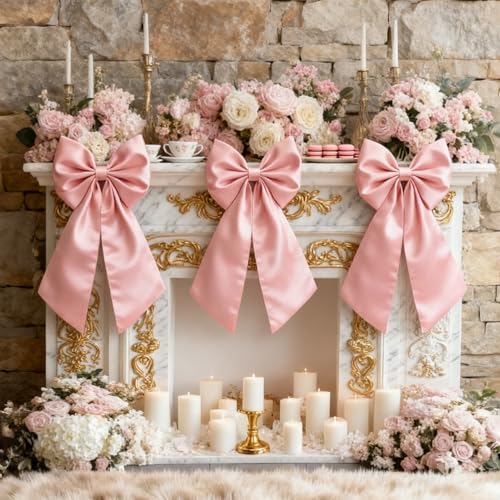 Big Pink Bow Coquette Room Decor, 23x11 Inch Satin