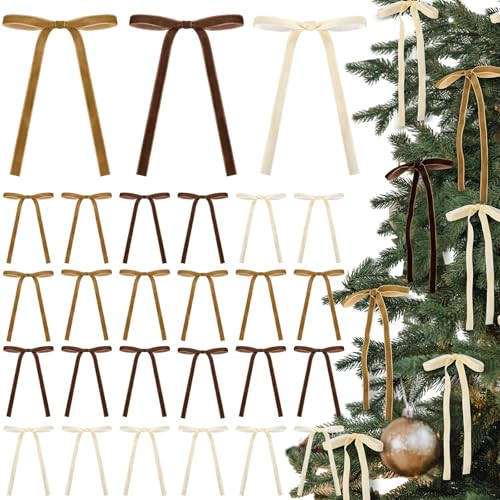 24 Pcs Velvet Bows for Christmas Tree Vintage Ribb
