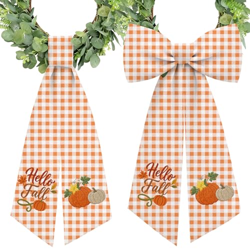 2 Pcs Fall Wreath Sash Plaid Pumpkin Hello Fall fo