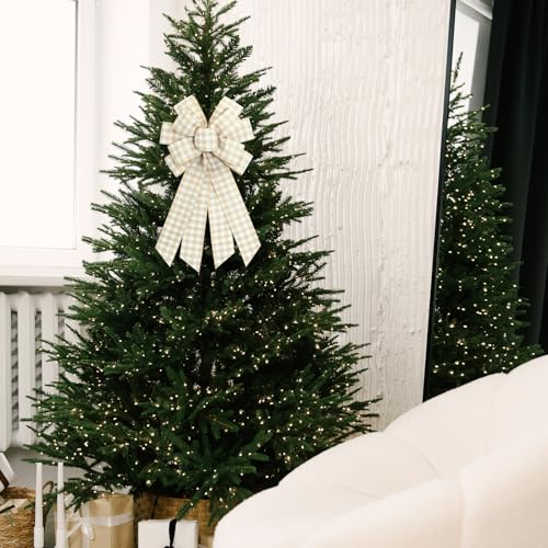 Large Natural Buffalo Plaid Wreath Bows, - Image 4