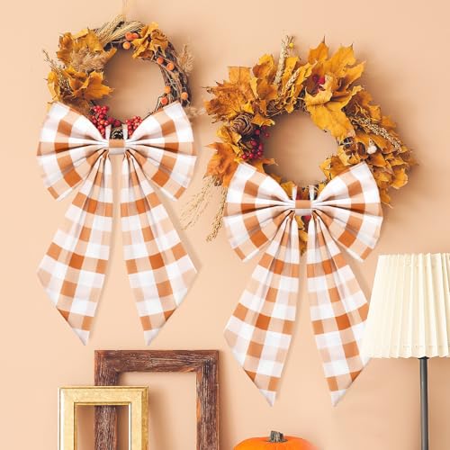 Suncalla 2 Pcs Orange Fall Plaid Wreath  - Image 2
