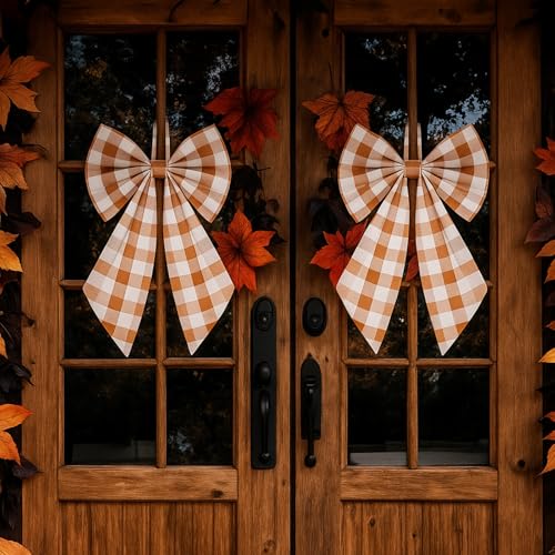 Suncalla 2 Pcs Orange Fall Plaid Wreath Bows 18'' 