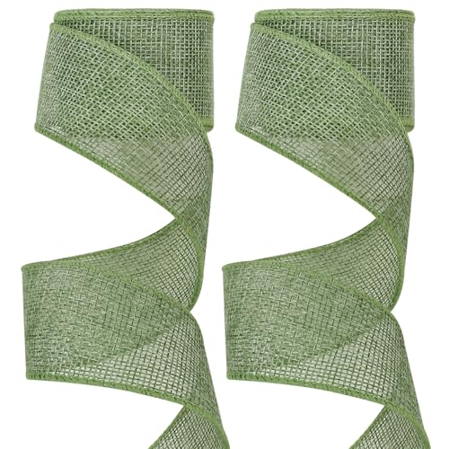 Green Burlap Wired Ribbon for Gift Wrapping, 1-1/2