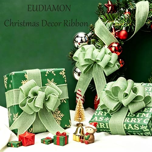 Green Burlap Wired Ribbon for Gift Wrapp - Image 4