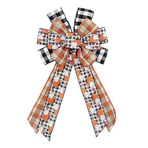 Large Fall Bows for Wreath, Thanksgiving Pumpkins 