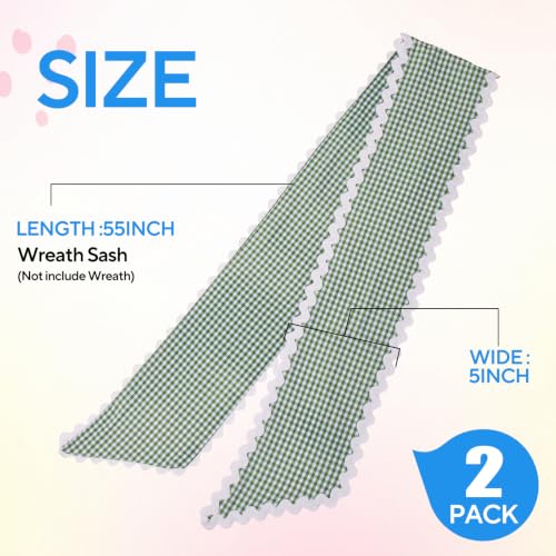2 Pcs Green and White Plaid Wreath Sash  - Image 3