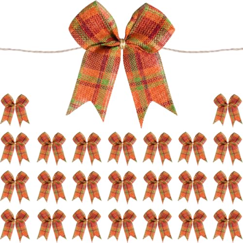 24 Pcs Mini Fall Plaid Bows, 3 Inch Small Pre-Tied