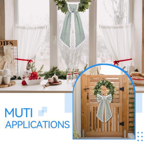 2 Pcs Green and White Plaid Wreath Sash  - Image 6