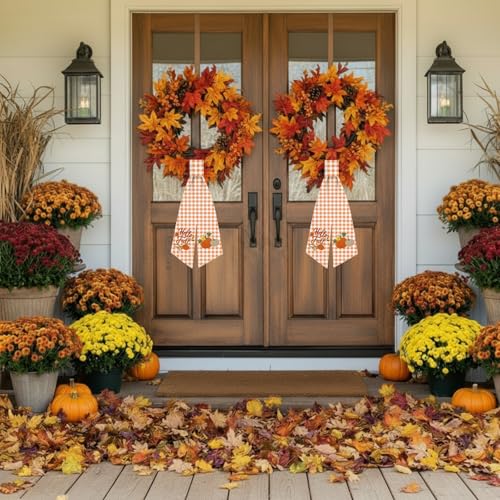 2 Pcs Fall Wreath Sash Plaid Pumpkin Hel - Image 5