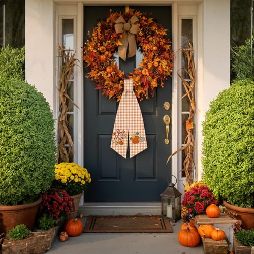 2 Pcs Fall Wreath Sash Plaid Pumpkin Hel - Image 4