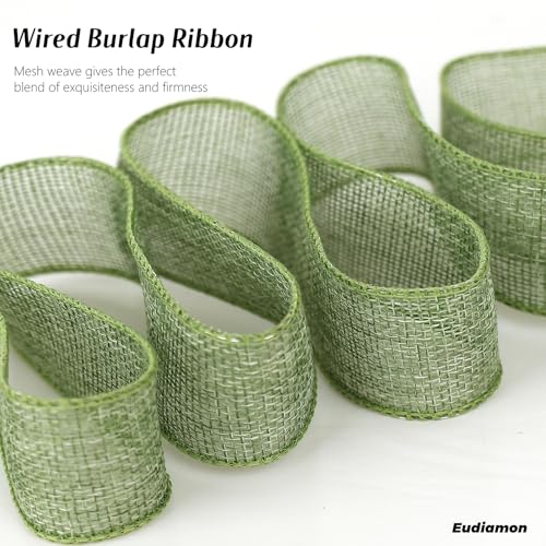 Green Burlap Wired Ribbon for Gift Wrapp - Image 5
