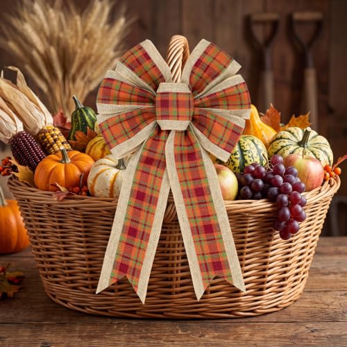 Fall Wreath Bow for Front Door, Plaid Th - Image 5