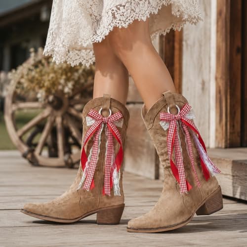 4 Pcs Red and White Boot Bow for Cowgirl - Image 6