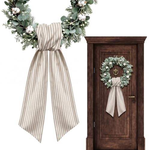 Spring Wreath Sash for Front Door, Birthday Khaki 
