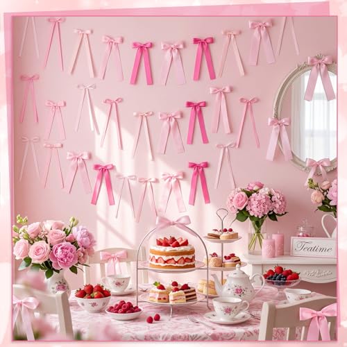Pink Bow Birthday Decorations, 48 Pcs Pi - Image 3