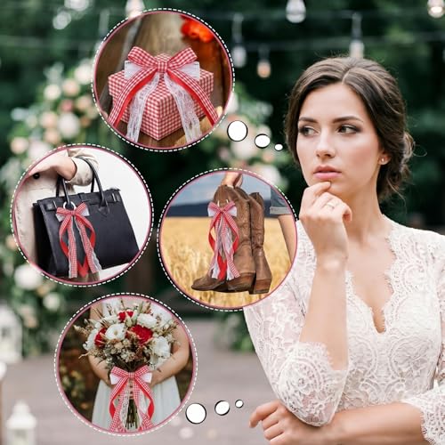 4 Pcs Red and White Boot Bow for Cowgirl - Image 7