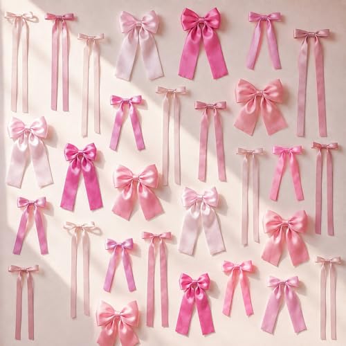 Pink Ribbon Bow Birthday Decorations, 4 Size Bows 