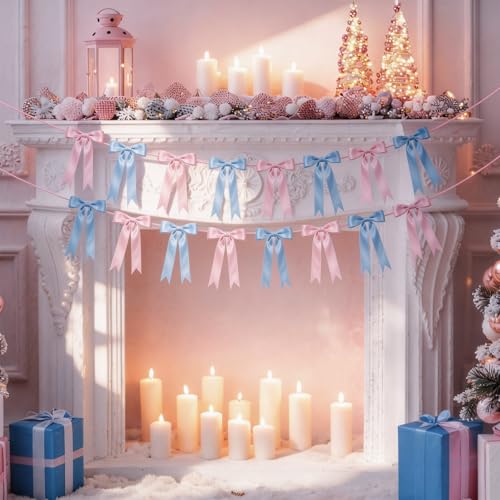 2 Strings Baby Pink & Blue Bow Garland B - Image 6