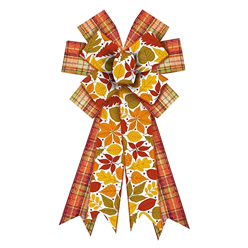 Large Fall Bow for Wreath, Burlap Orange Green Pla