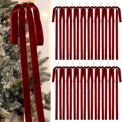 Janinka 12 Long Burgundy Christmas Velvet Bow Orna